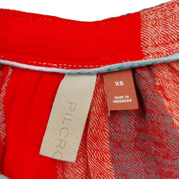 Anthropologie Pilcro Breeze Plaid Blouse Womens XS Red Blue Button Raglan Sleeve - Picture 10 of 12